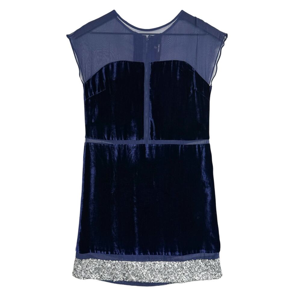 Funktional Sheer Velvet Silk Blend Mini Shift Dress Navy Blue - XS